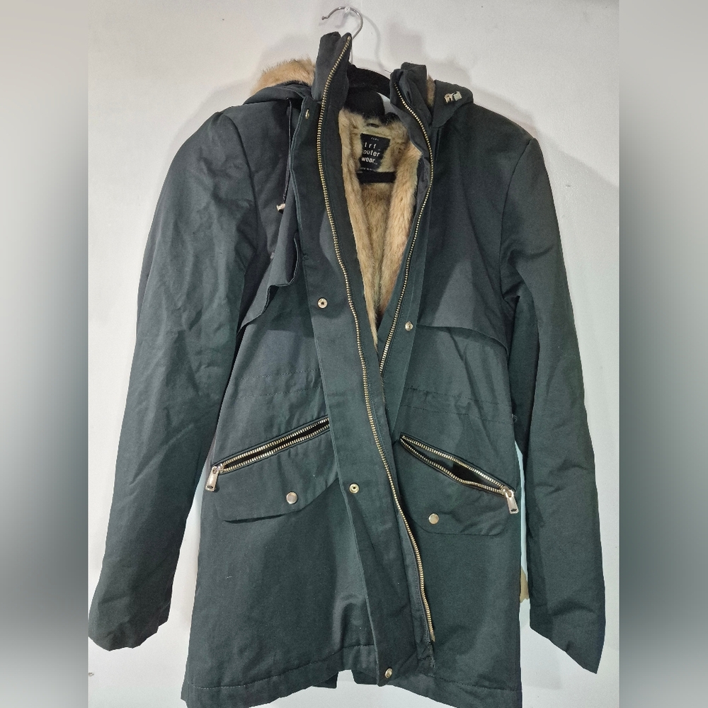 Zara Faux-Fur Lined Dark Green Parka Jacket Coat